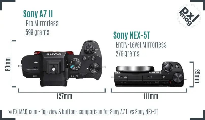 Sony A7 II vs Sony NEX-5T top view buttons comparison