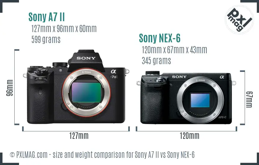 Sony A7 II vs Sony NEX-6 size comparison