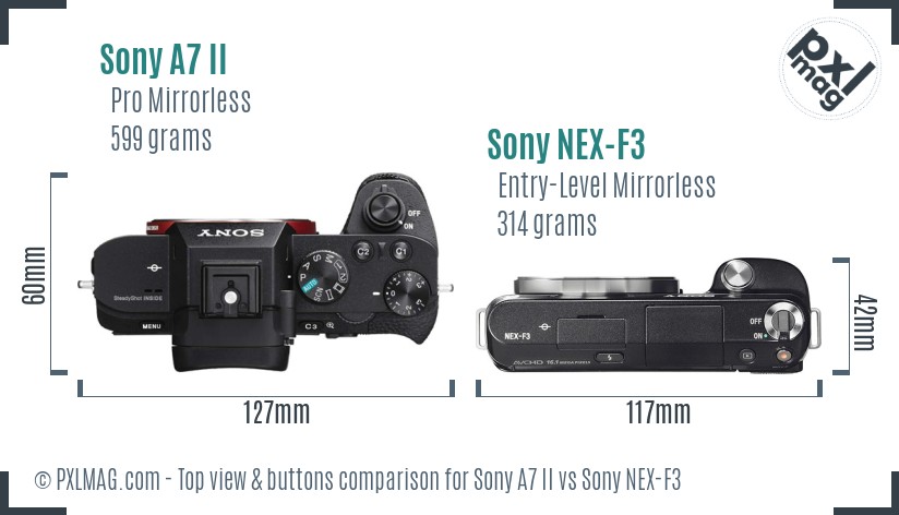 Sony A7 II vs Sony NEX-F3 top view buttons comparison