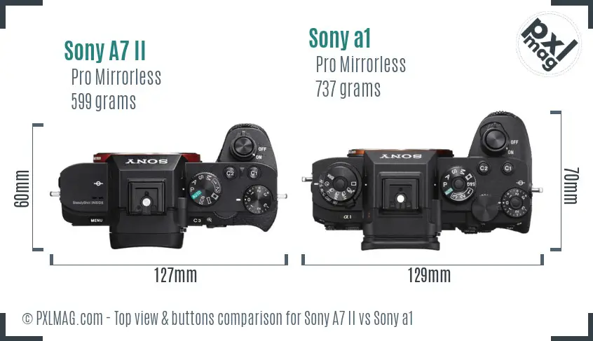 Sony A7 II vs Sony a1 top view buttons comparison