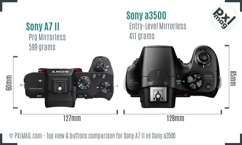 Sony A7 II vs Sony a3500 top view buttons comparison