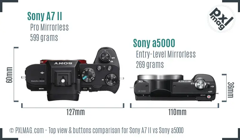 Sony A7 II vs Sony a5000 top view buttons comparison