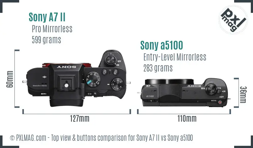 Sony A7 II vs Sony a5100 top view buttons comparison