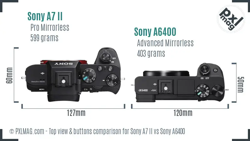 Sony A7 II vs Sony A6400 top view buttons comparison