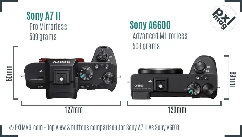 Sony A7 II vs Sony A6600 top view buttons comparison