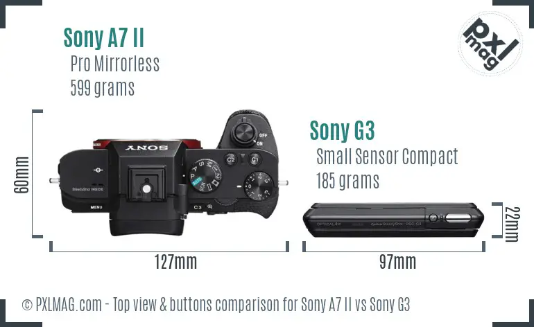 Sony A7 II vs Sony G3 top view buttons comparison