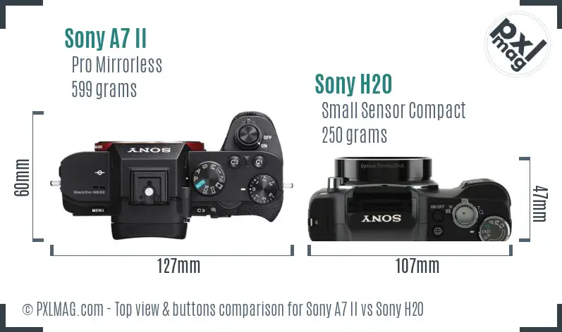 Sony A7 II vs Sony H20 top view buttons comparison