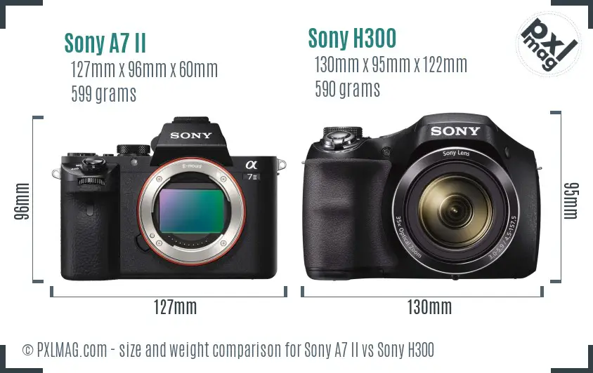 Sony A7 II vs Sony H300 size comparison