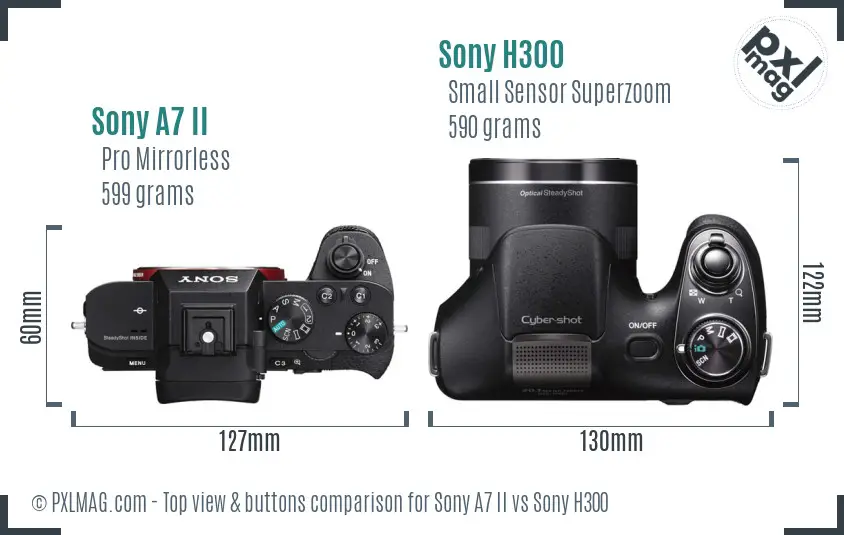 Sony A7 II vs Sony H300 top view buttons comparison