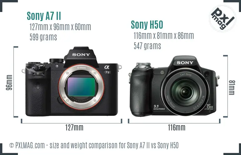 Sony A7 II vs Sony H50 size comparison