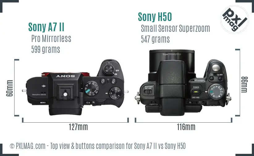 Sony A7 II vs Sony H50 top view buttons comparison