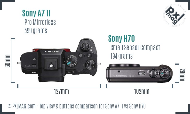 Sony A7 II vs Sony H70 top view buttons comparison