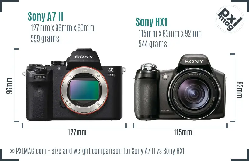 Sony A7 II vs Sony HX1 size comparison