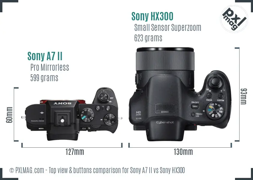 Top view and control layout: Sony A7 II vs Sony HX300