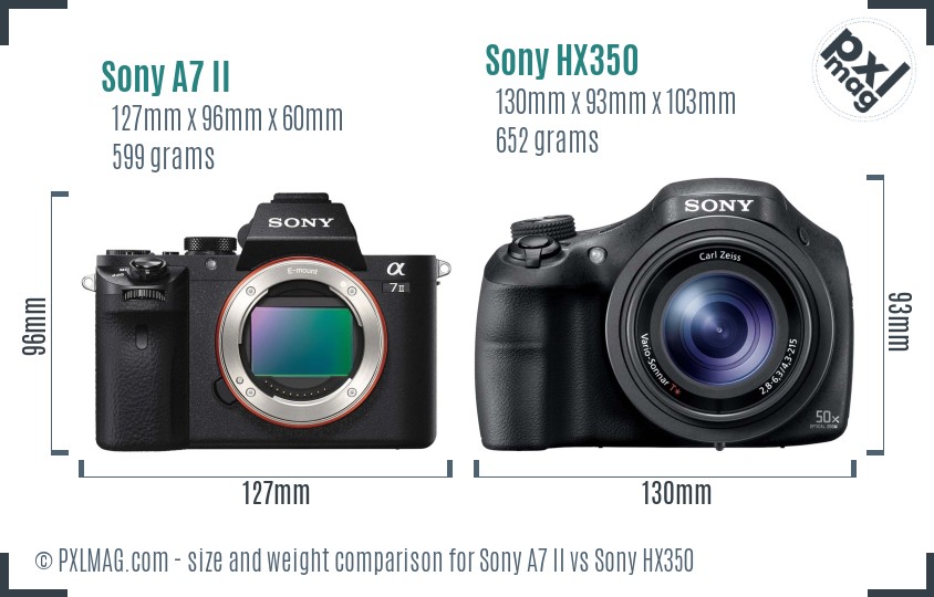 Sony A7 II vs Sony HX350 size comparison