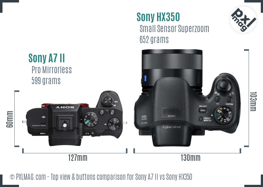 Sony A7 II vs Sony HX350 top view buttons comparison