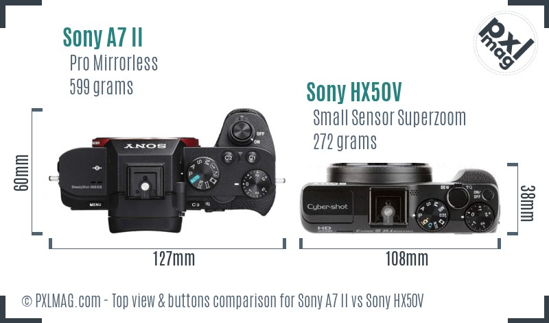 Sony A7 II vs Sony HX50V top view buttons comparison