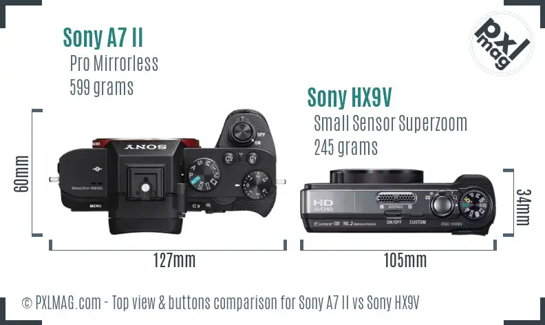 Sony A7 II vs Sony HX9V top view buttons comparison