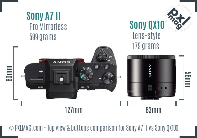 Sony A7 II vs Sony QX100 top view buttons comparison