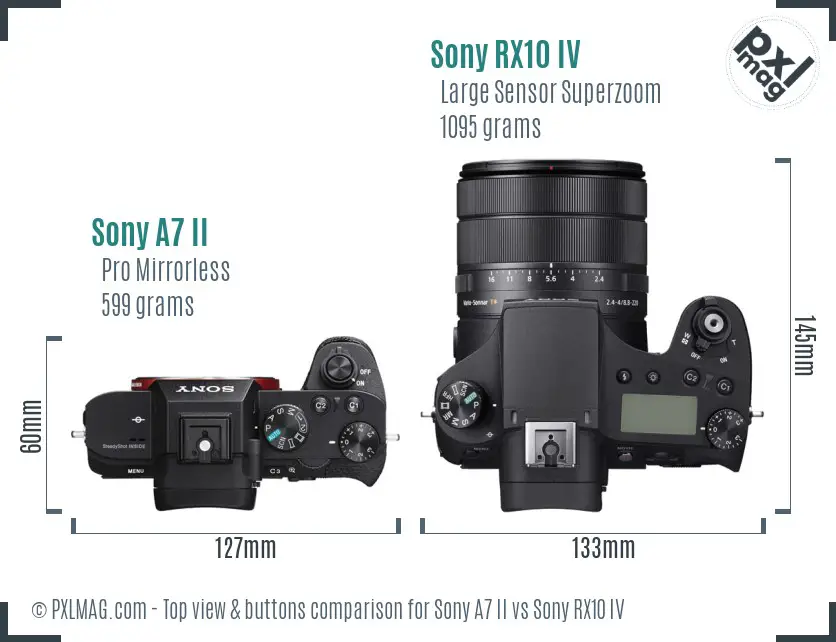 Sony A7 II vs Sony RX10 IV top view buttons comparison