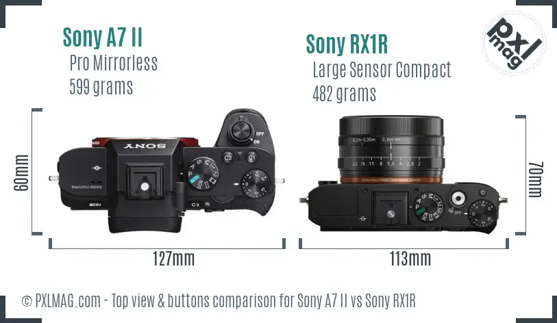 Sony A7 II vs Sony RX1R top view buttons comparison