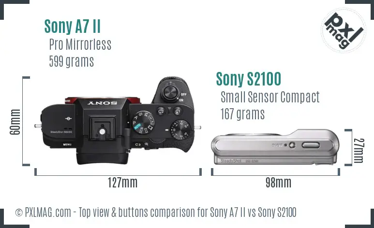 Sony A7 II vs Sony S2100 top view buttons comparison