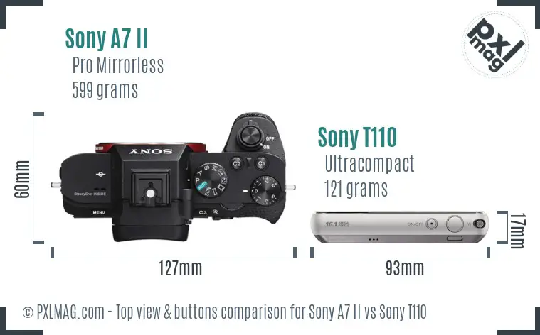 Sony A7 II vs Sony T110 top view buttons comparison