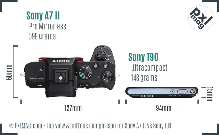 Sony A7 II vs Sony T90 top view buttons comparison