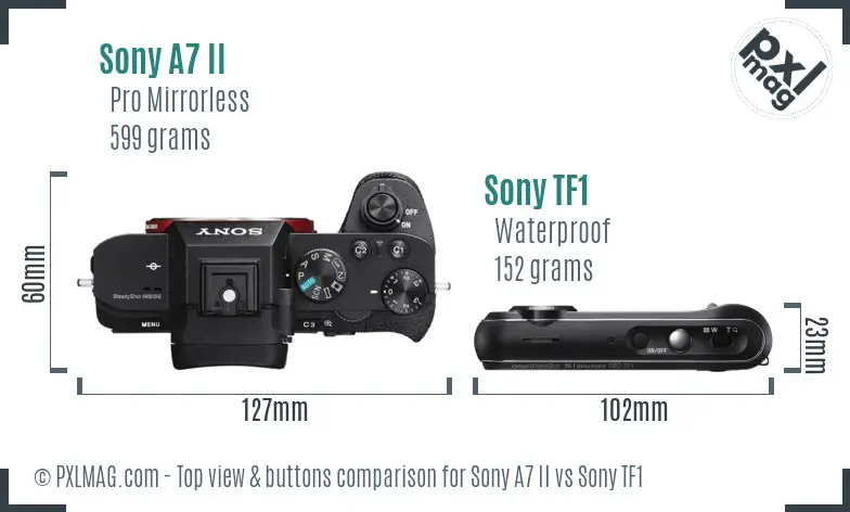 Sony A7 II vs Sony TF1 top view buttons comparison