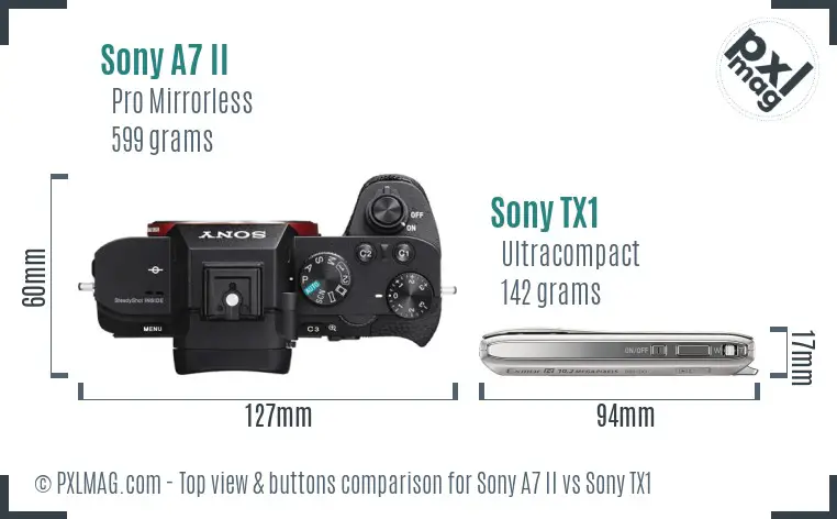 Sony A7 II vs Sony TX1 top view buttons comparison