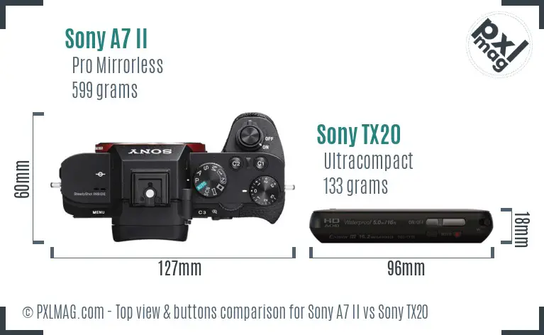 Sony A7 II vs Sony TX20 top view buttons comparison