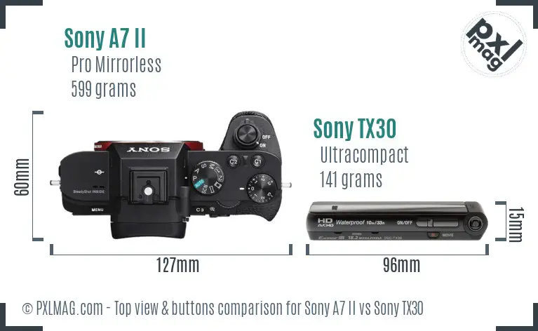 Sony A7 II vs Sony TX30 top view buttons comparison