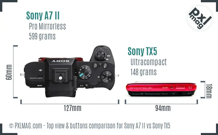 Sony A7 II vs Sony TX5 top view buttons comparison