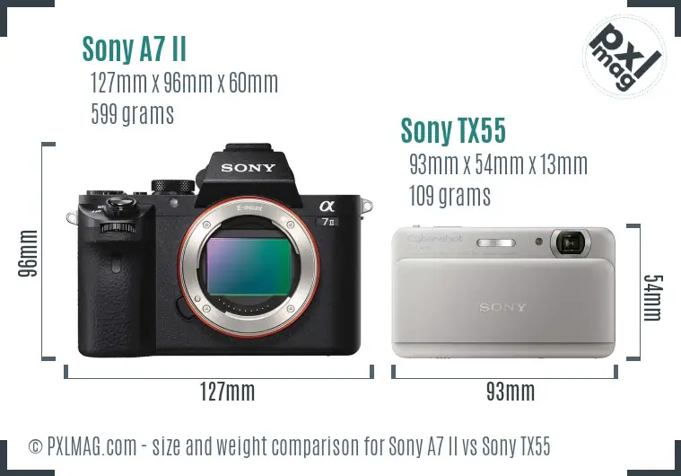 Sony A7 II vs Sony TX55 size comparison