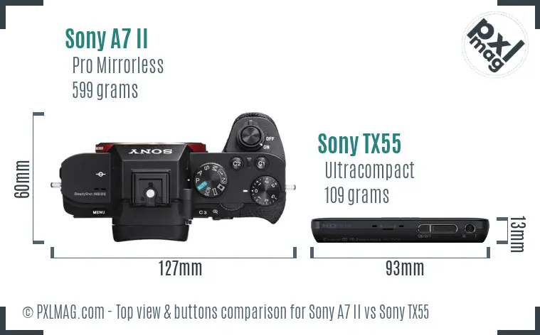 Sony A7 II vs Sony TX55 top view buttons comparison