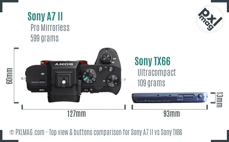 Sony A7 II vs Sony TX66 top view buttons comparison