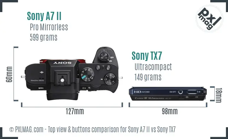 Sony A7 II vs Sony TX7 top view buttons comparison