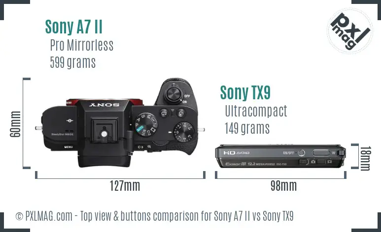 Sony A7 II vs Sony TX9 top view buttons comparison