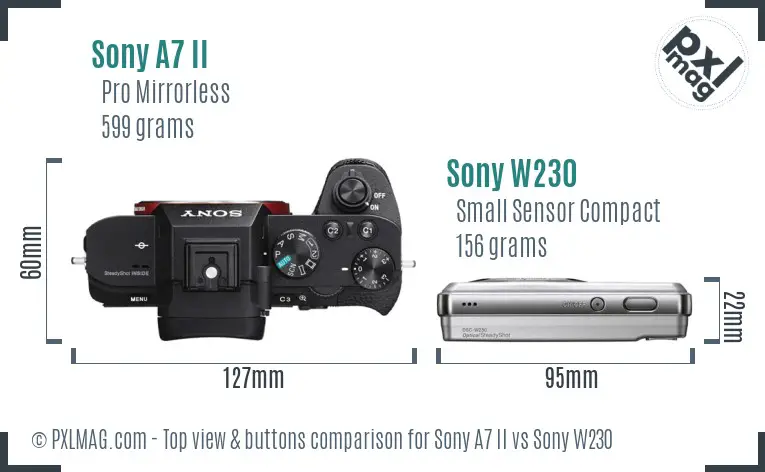 Sony A7 II vs Sony W230 top view buttons comparison