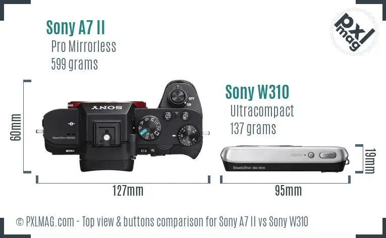 Sony A7 II vs Sony W310 top view buttons comparison