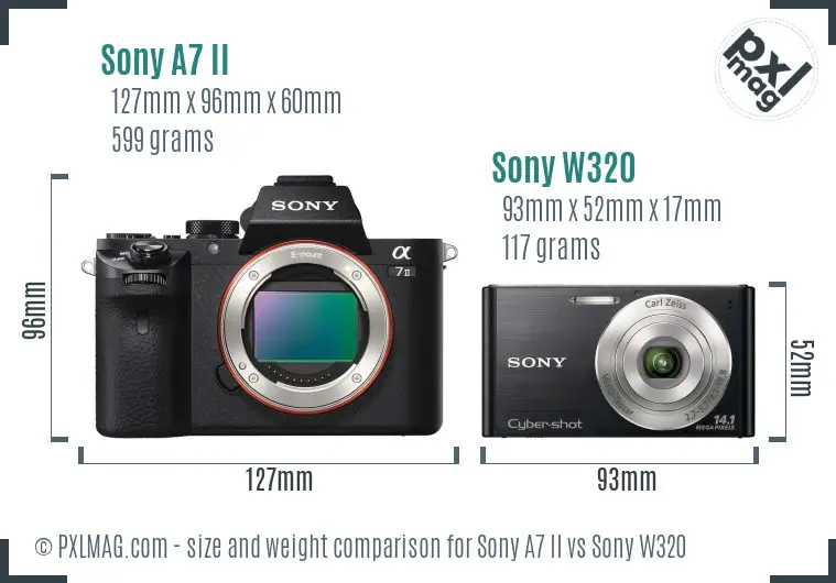 Sony A7 II vs Sony W320 size comparison