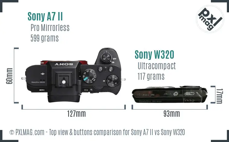 Sony A7 II vs Sony W320 top view buttons comparison