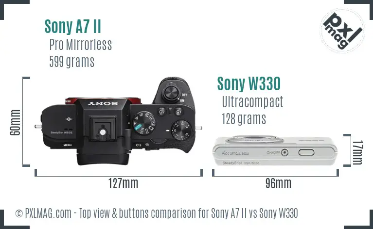 Sony A7 II vs Sony W330 top view buttons comparison