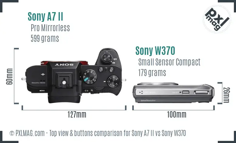 Sony A7 II vs Sony W370 top view buttons comparison
