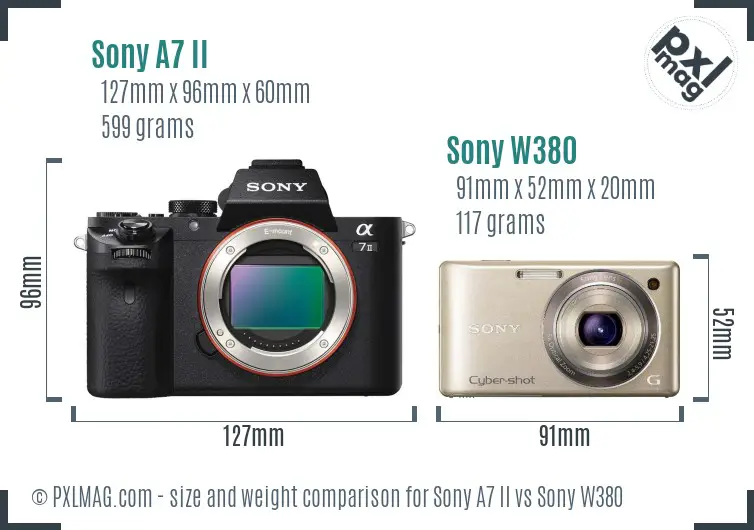 Sony A7 II vs Sony W380 size comparison