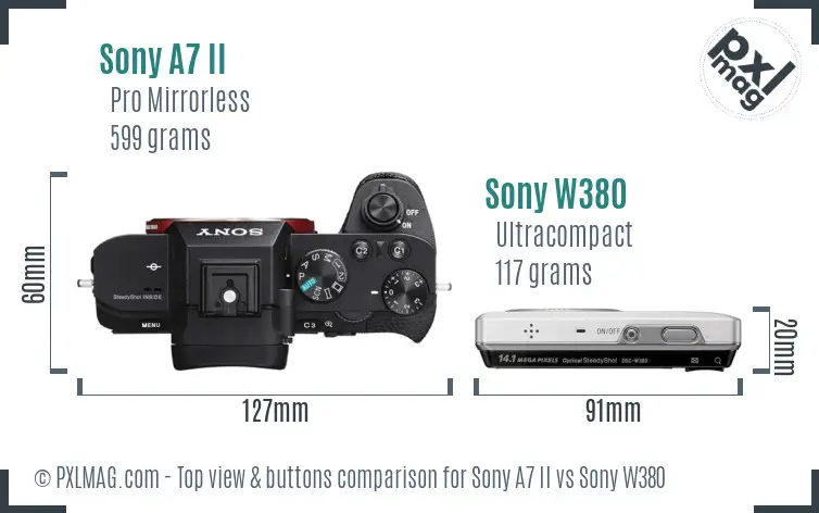 Sony A7 II vs Sony W380 top view buttons comparison