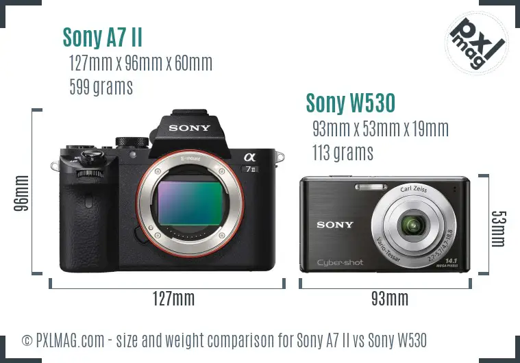Sony A7 II vs Sony W530 size comparison