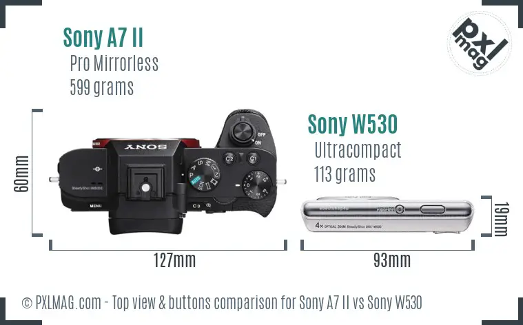 Sony A7 II vs Sony W530 top view buttons comparison