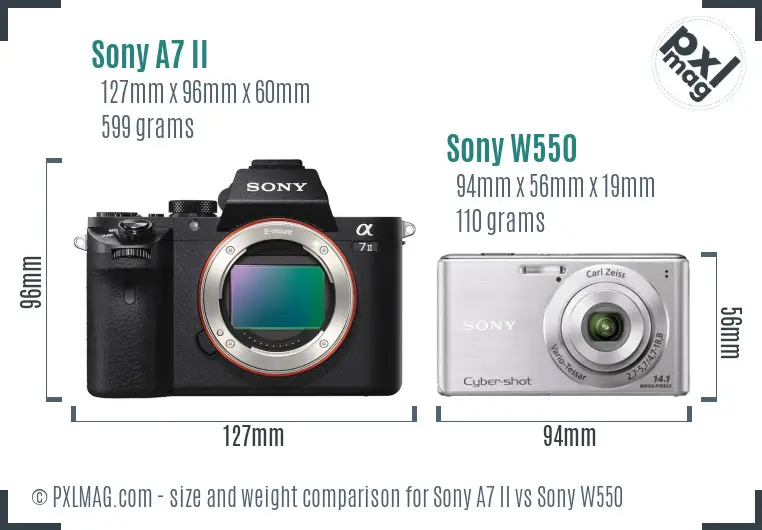 Sony A7 II vs Sony W550 size comparison