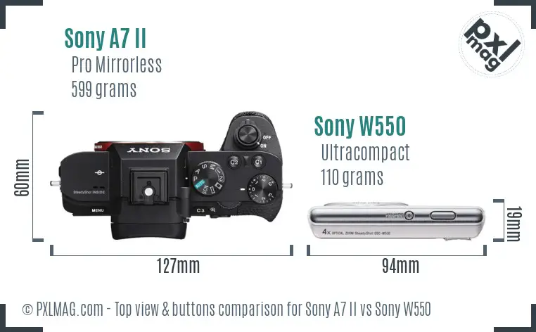Sony A7 II vs Sony W550 top view buttons comparison